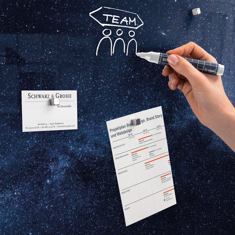 Sigel Whiteboard – 60 × 40 cm, Glas, magnetisch, Wandmontage, inkl. SuperDym Magnetwürfel, Montagesatz
