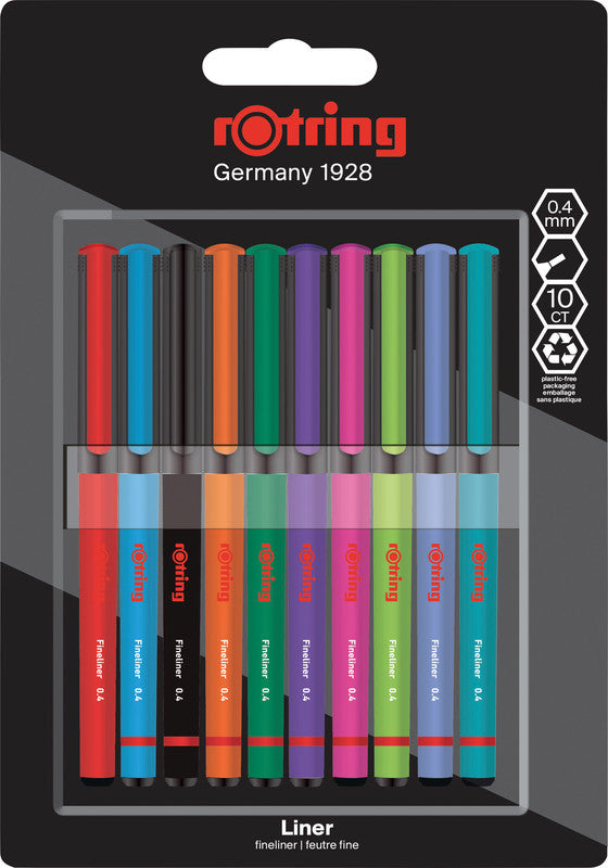 Rotring Fineliner – 10er-Set – 0,4 mm – 10 Farben, sortiert