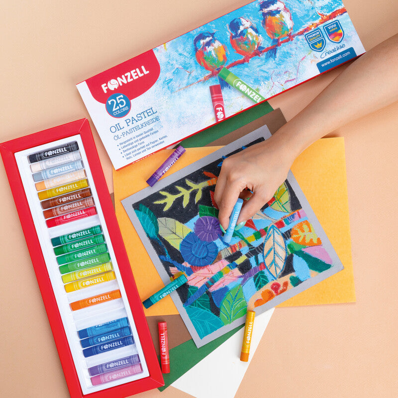 Fonzell Ölpastelle – Set – 25 Farben, für Papier, Karton & Leinwand