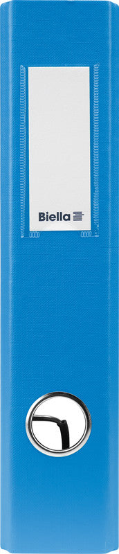 Biella Ordner – A5 hoch – 2-Ring Hebelmechanik, Rücken 40 mm – blau, Karton, mit Niederhalter, mit Griffloch