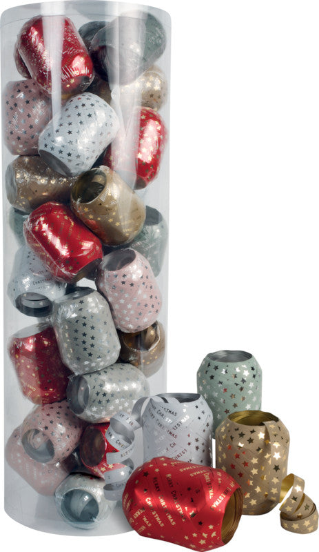 Präsent Geschenkband – Weihnachten – Glänzend, Knäuel – 10 mm × 30 m – Kunststoff, sortiert