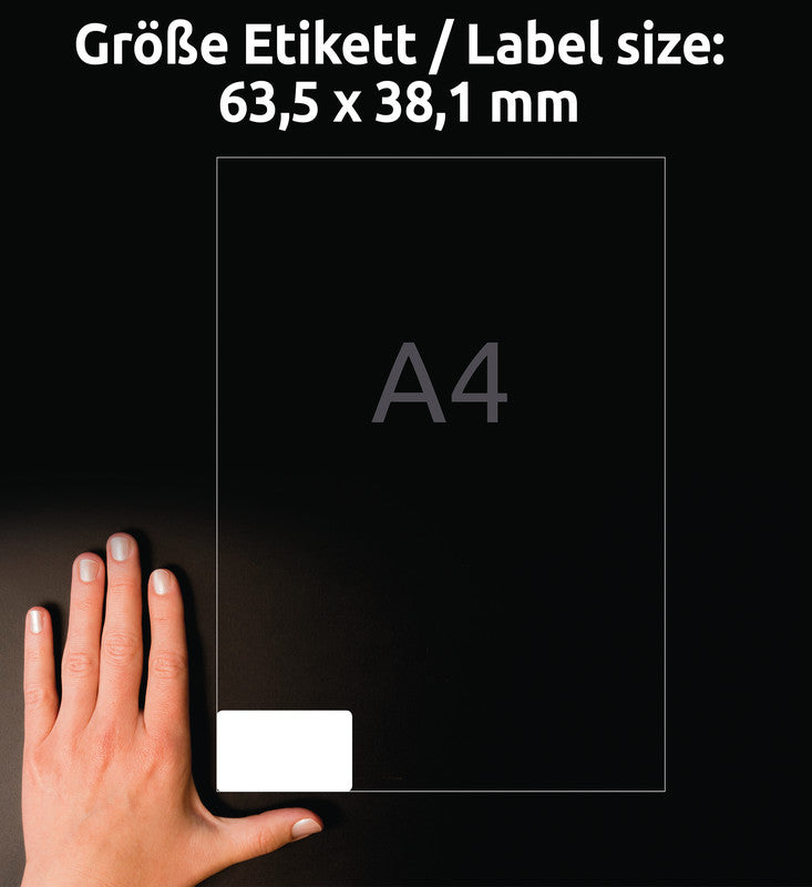 Avery Drucketiketten, 64 mm × 38 mm, weiss, Papier, wiederablösbar, 630 Etiketten (30 Blatt)