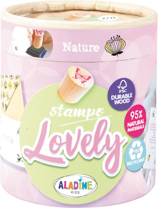 Aladine kids Aladine – Motivstempel – 15 Motive sortiert, Ø 20 mm, schwarzes Stempelkissen