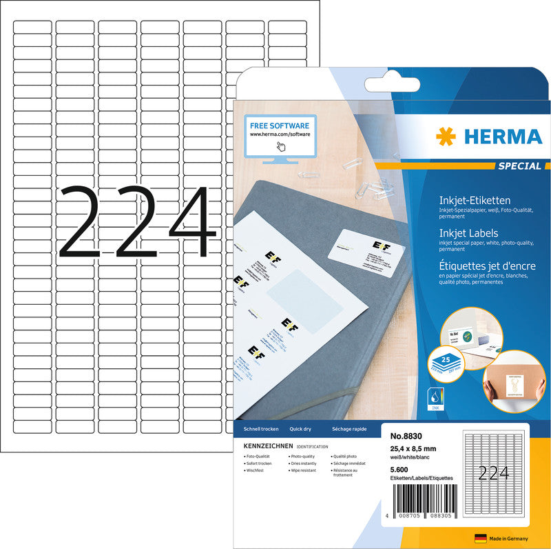 HERMA Druckeretiketten, 25 mm × 25 mm, weiss, Papier, permanent, 25 Blatt