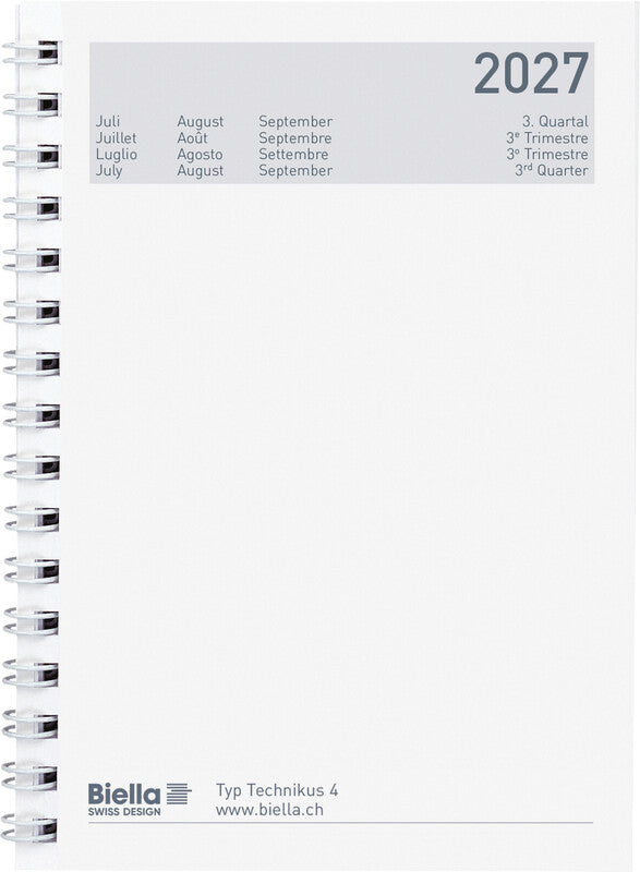 Biella Technikus 4 Agenda – 1 Tag/Seite, Spiralbindung, 10,1 × 14,2 cm, 2027, 1-h-Takt, Schwarz, FSC