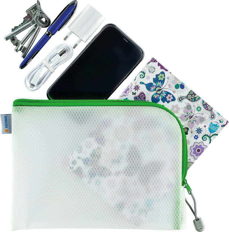 HERMA Reissverschlusstasche Etui – Grün – Kunststoff – 26,0 × 20,0 × 0,7 cm