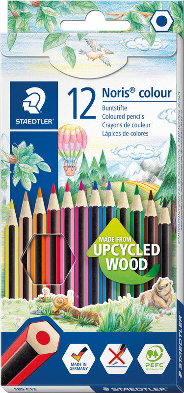Staedtler Buntstifte Noris colour Upcycling – 12 Farben, im Kartonetui, sechskantig, PEFC