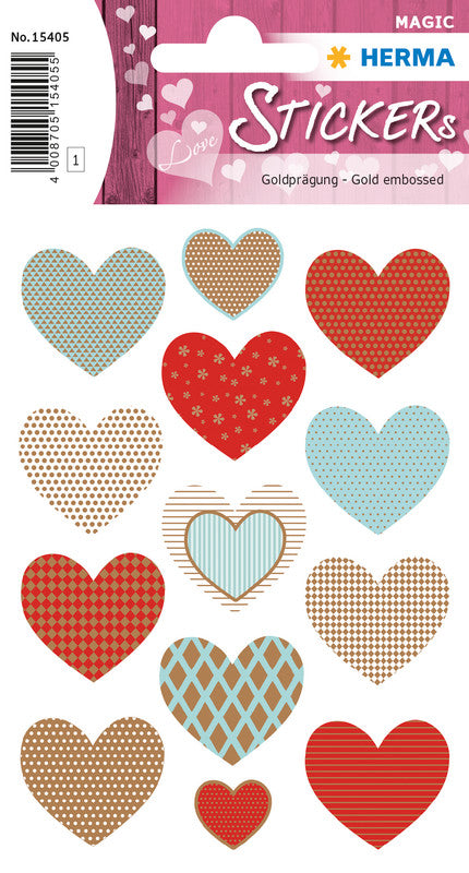 HERMA Schmucketiketten Golden Heart – 13 Stück – permanent – mehrfarbig