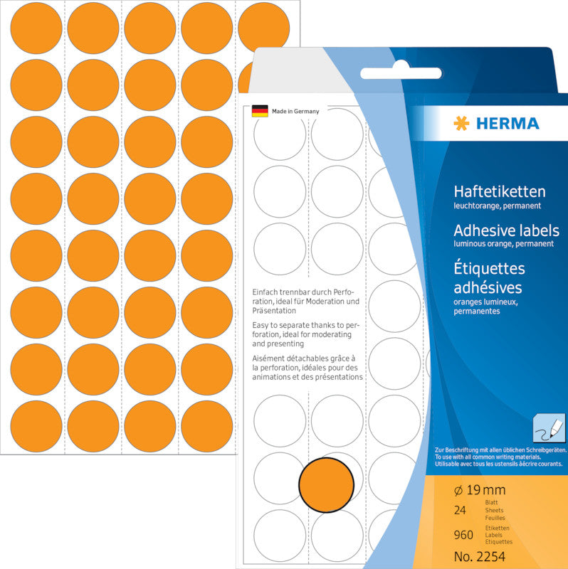 HERMA Schmucketiketten – Papier, Ø 19 mm, 960 Stk, 24 Bogen, permanent haftend