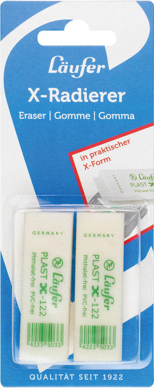 Läufer Radierer – für Bleistifte und Farbstifte – 65 × 12 × 21 mm – Kautschuk – weiss – 2er-Pack