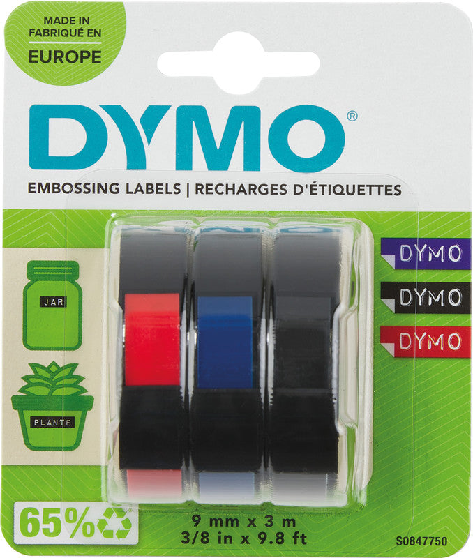 DYMO Schriftband – 9 mm × 3 m, sortiert, weiss, 3 Stück