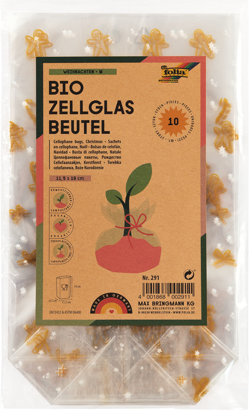 Folia Cellophantüten – Weihnachten – mit Kreuzboden, lebensmittelecht – 115 × 190 mm – 10 Stk.