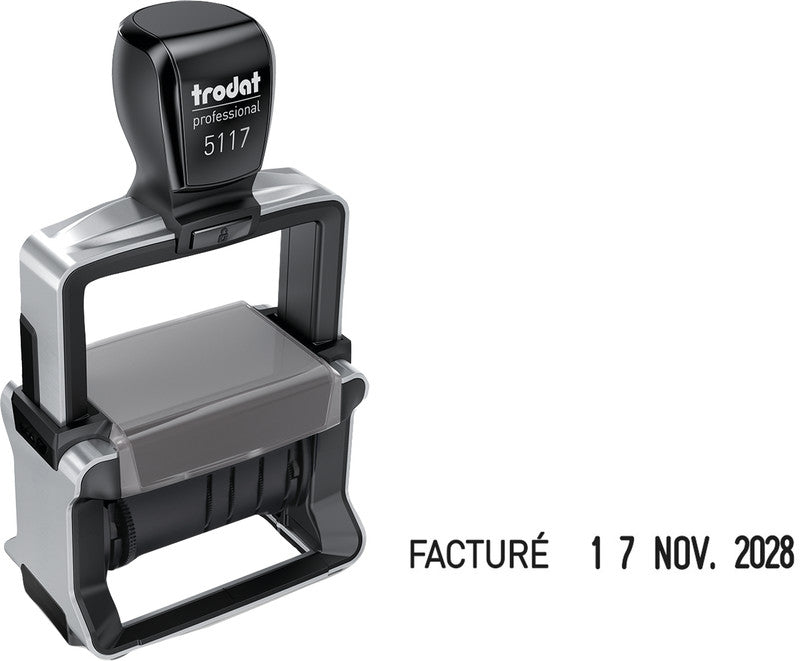 Trodat Motivstempel Professional 4.0 – Wort- und Datumstempel, selbstfärbend, 47 × 4 mm, Französisch