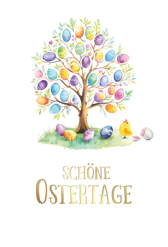 Kurt eulzer Ostergrusskarte (Ostereier-Baum) – 115 × 170 mm – mit Umschlägen, Text auf Deutsch, Karton, 6er Pack