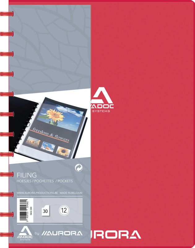 Adoc Sichtbuch Bind-Ex Aurora – 30 Sichttaschen, A4, austauschbar, genarbt, antireflex, weinrot, Kunststoff