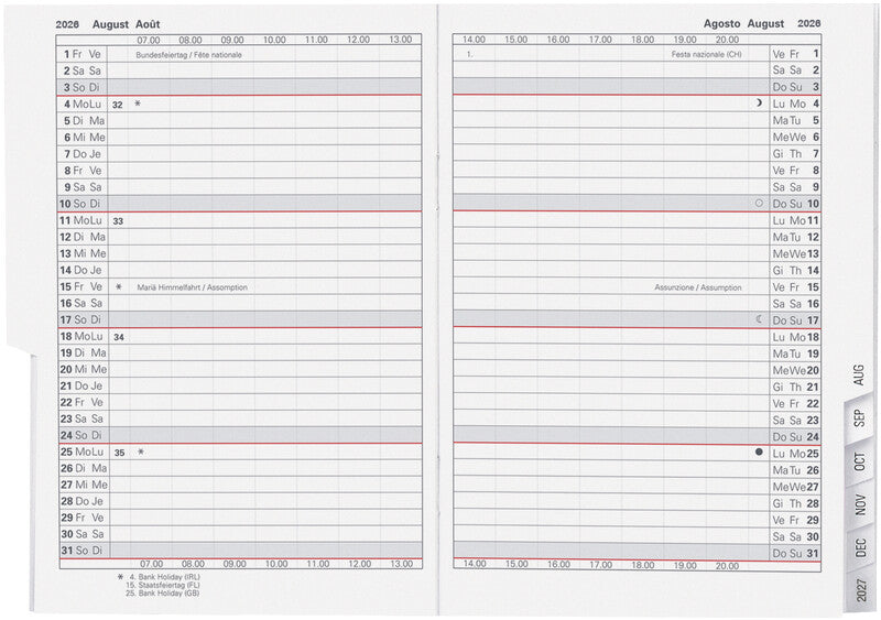 Biella Glasgow Kalender-Einlage – 1 Monat/2 Seiten, geheftet, 10 × 13,9 cm, 15 Monate Okt–Dez, 2026
