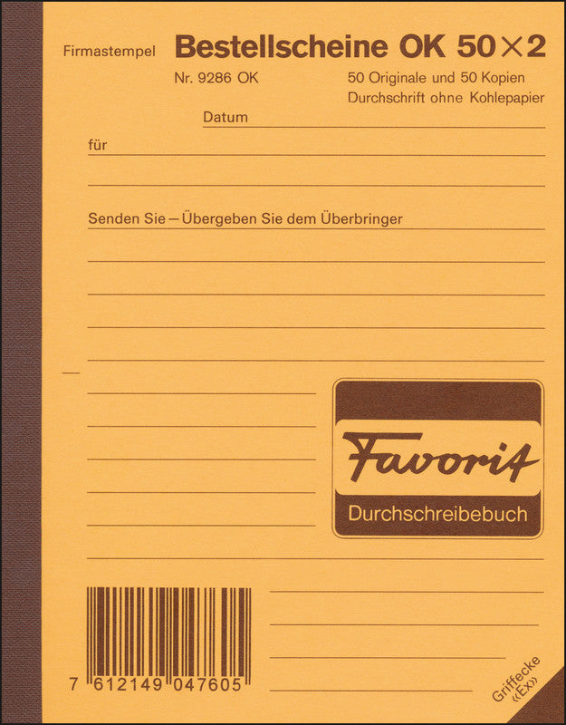 Favorit Formularblock – Bestellscheine, Deutsch, 50 Blatt, A6