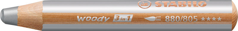 STABILO Buntstifte Woody 3 in 1 – 3-in-1, Minen-Ø 10 mm, Einzelstift Silber