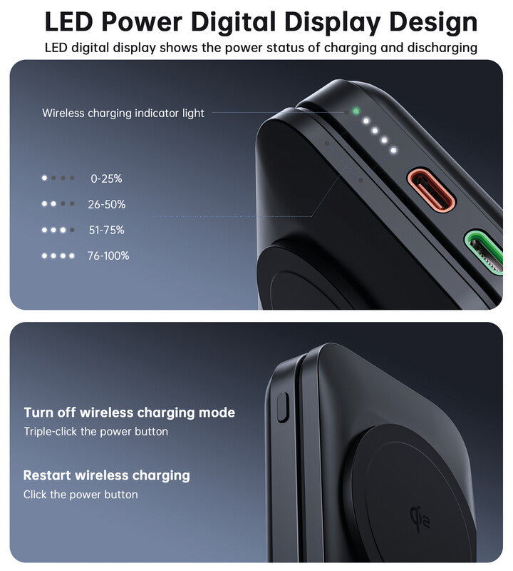 Choetech Powerbank 10000 mAh, 1× USB-C, 1× Lightning, kabelloses Laden, schwarz