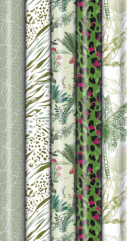 Zoewie Geschenkpapier Rolle – Jungle Feeling – 5 Motive, mehrfarbig – 70 cm × 2 m