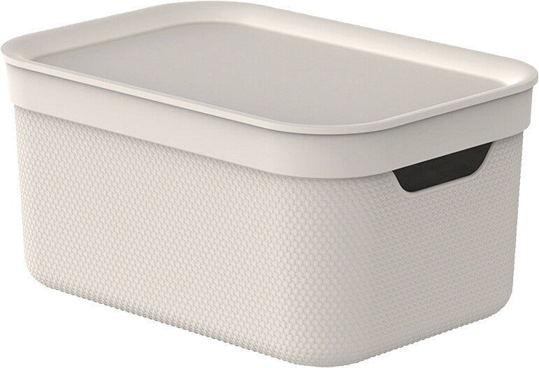 Rotho Alvra Aufbewahrungsbox 5 l (mit Deckel) – Kunststoff – Beige – für A5 – stapelbar, mit Griffloch – 185 ×