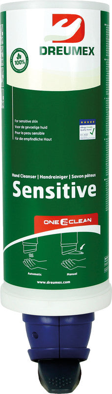 Dreumex One2Clean – Seifenspender, Kunststoff, Blau, B 94 × H 184 × T 120 mm, inkl. Befestigungsmaterial