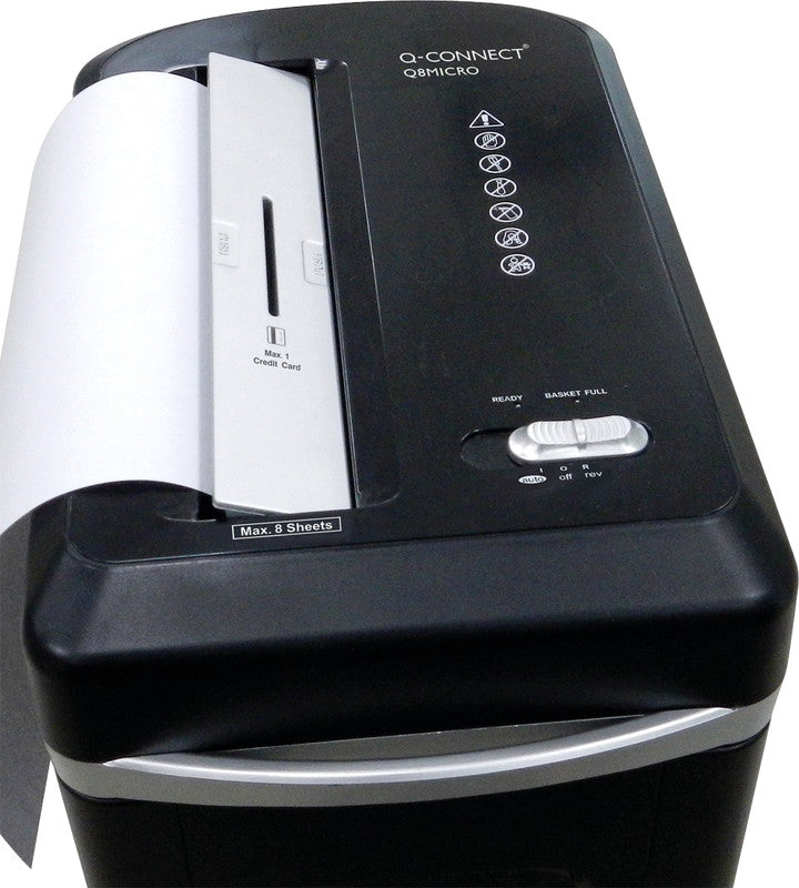 Q-Connect Q8MICRO – Aktenvernichter, DIN P-5, Mikroschnitt 3,3 × 9 mm, 8 Blatt, 15 l, A4