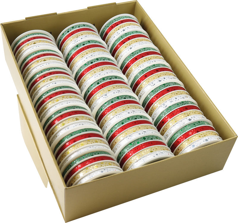 Präsent Geschenkband Multirolle – Weihnachten, Glitter – 4 Bänder, 10 mm × 4 m