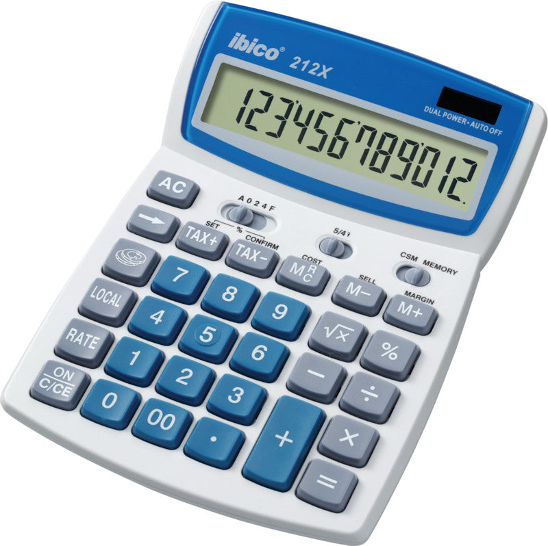 Ibico Tischrechner 212x – 12-stellig, LCD, Steuer/Währung, Solar + Batterie, 140×190×32 mm