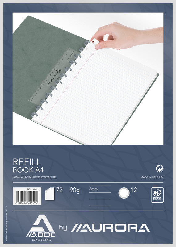 Adoc Notizbuch-Einlagen A4, liniert, spezielle Perforierung, 90 g/m² – 72 Blatt