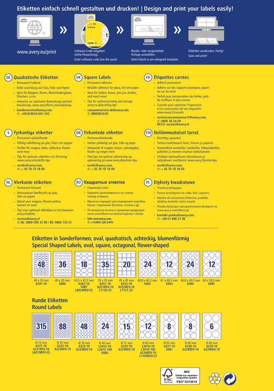 Avery L7121-25 Schuletiketten – permanent haftend