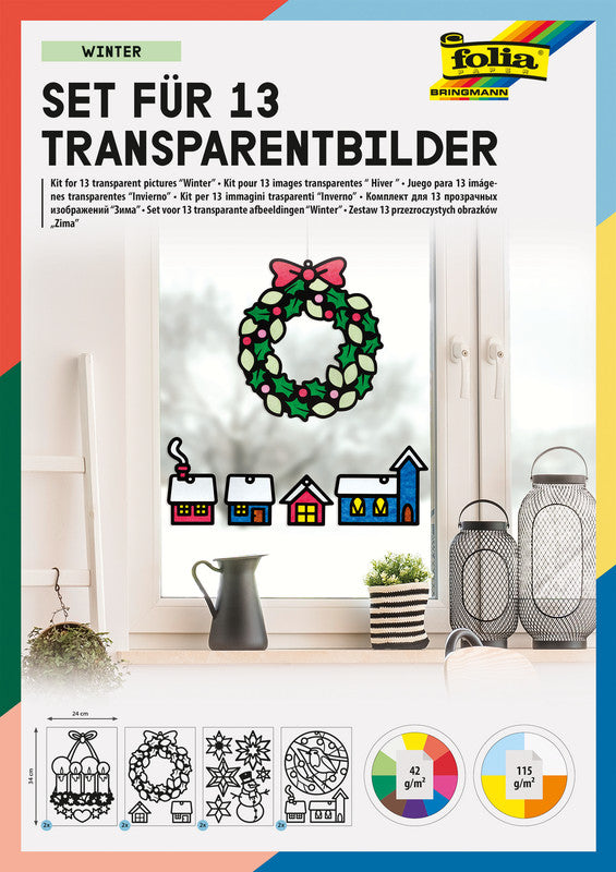 Folia Bastelset Transparentbilder Winter – 8 Stanzbogen, 14 Transparentpapiere, 13 Fotokartonmotive