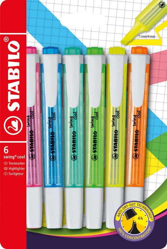 STABILO Textmarker – 6er Set, Farben: Orange/Gelb/Grün …, Keilspitze 1–4 mm