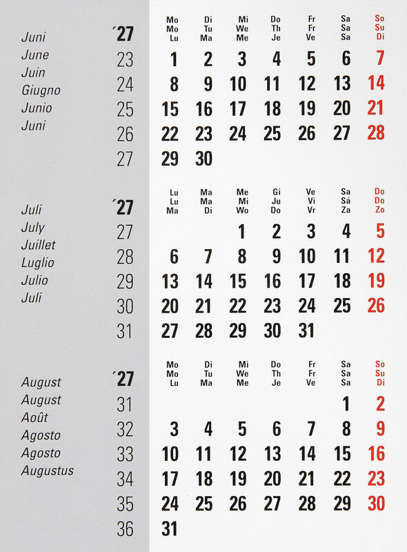 Biella Kalender-Einlage – 3 Monate/1 Seite, 9,3 × 13,1 cm, 2027/2028