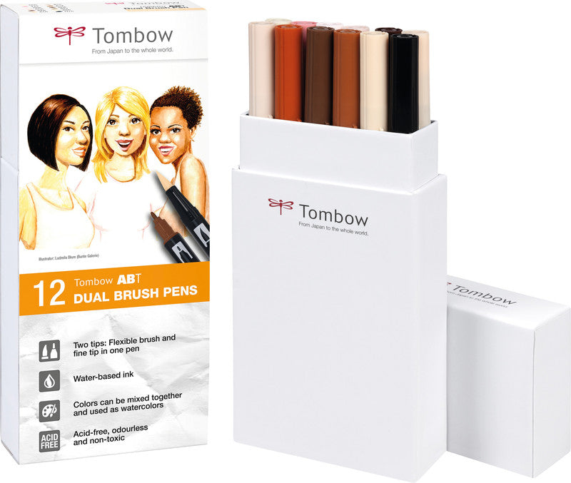 Tombow Filzstifte ABT Dual Brush Pen, Strichbreite 0,3–10 mm, 12 Stk.