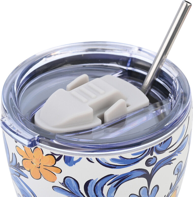 Estia Thermobecher 350 ml – doppelwandig 6 h heiss/12 h kalt, Druckknopfdeckel, Edelstahl, Amalfi Coast