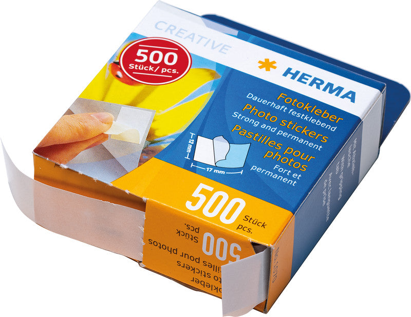 HERMA Fotokleber – permanent, weiss, lösemittelfrei, 12×16 mm, 500 Stk., für Fotos