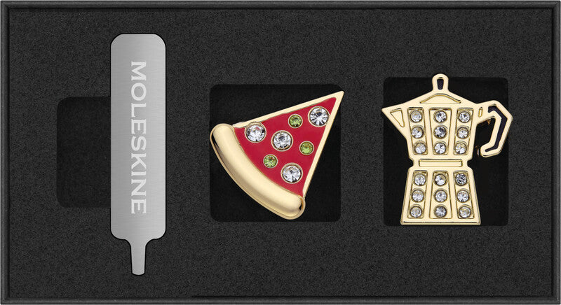 Moleskine Pin – Pizza & Moka, Zinklegierung, Mehrfarbig, Gold, 2 Stück