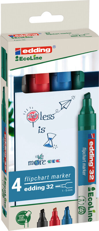 Edding Flipchart-Marker 32 EcoLine – Keilspitze 1,5-5 mm – Sortiert – 4er-Set – Nachfüllbar