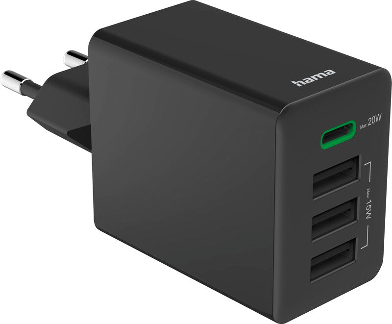 Hama 00201990 USB-Ladegerät 35 W – USB-C×1, USB-A×3 – PD 3.0, QC 3.0 – für Smartphones, Tablets u. a.