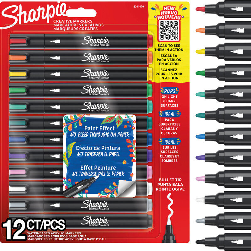 Sharpie Acrylmarker Creative – Rundspitze 2,5 mm – Sortiert – 12er-Set – Für dunkles Papier geeignet