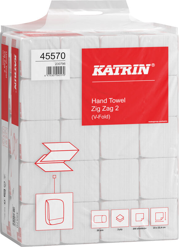 Katrin Falthandtuch – V-Falz, 2-lagig, Recycling-Zellstoff, Weiss, 224 × 230 mm, für Katrin Inclusive Medium