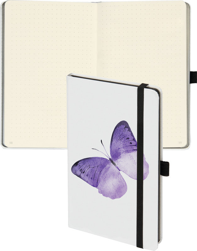 Biella Notizbuch, 125 × 195 mm, punktkariert, Fadenheftung, 192 Seiten, 80 g/m² – mehrfarbig