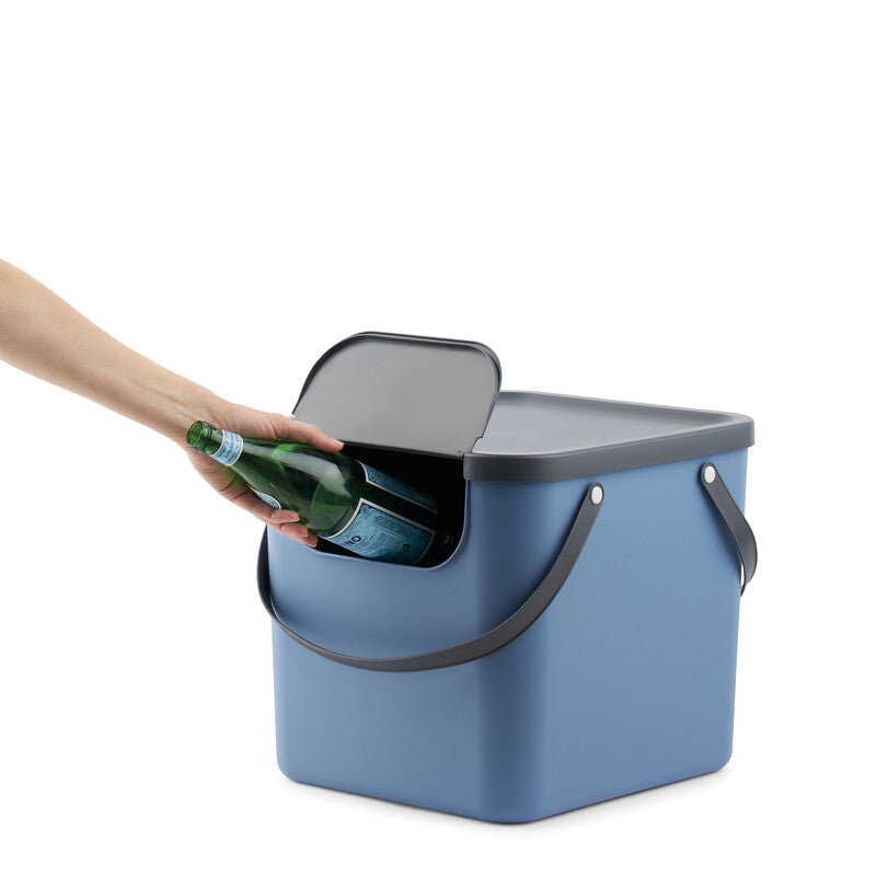 Rotho Abfallcontainer – 40 l – mit Deckel – Kunststoff, Horizon Blau – B × H × T 358 × 340 × 400 mm