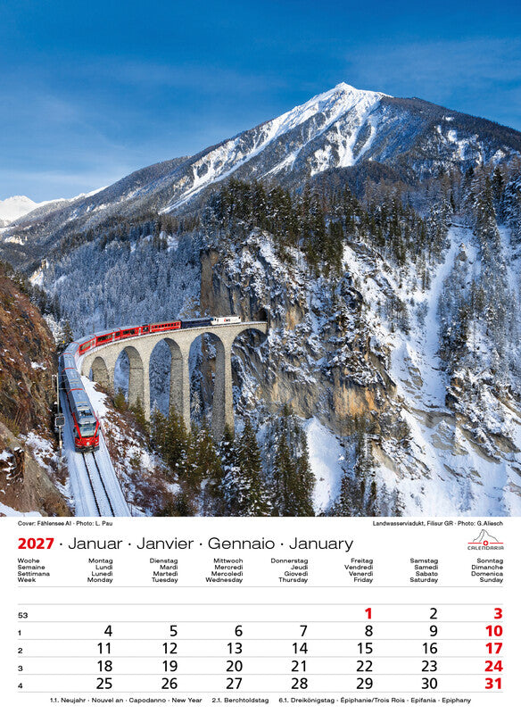Calendaria Swiss Souvenir – Bildkalender Schweiz 2027 – 23 × 31,5 cm