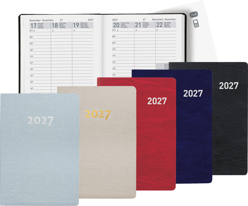 Biella Rex Agenda – 1 Woche/2 Seiten, gebunden, 10,1 × 14,2 cm, Jan–Dez, 2026, Rot, FSC