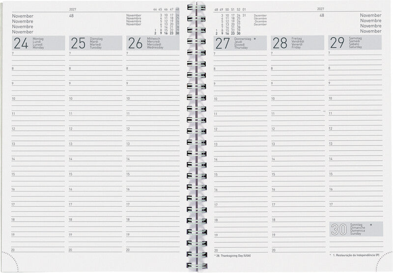 Biella Terminia Agenda – 1 Woche/2 Seiten, Spiralbindung, 14,5 × 20,5 cm, 2027, Grau, FSC