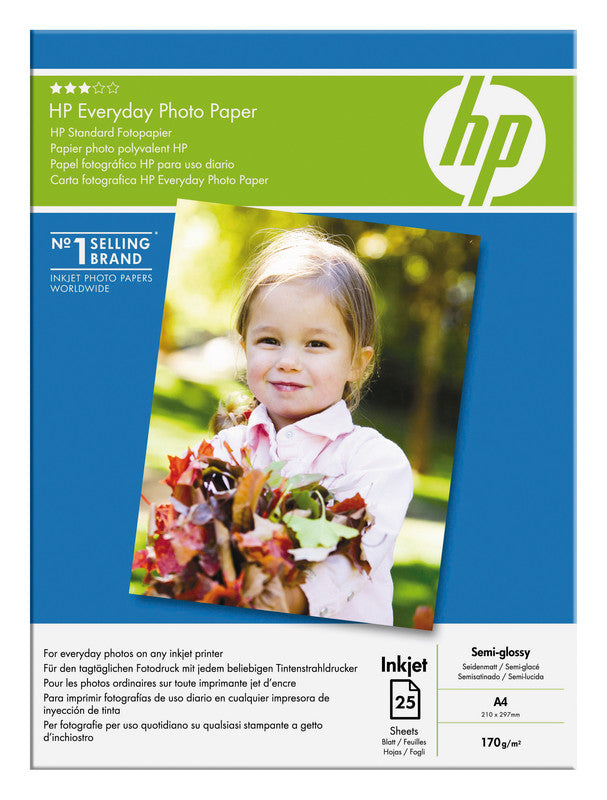 HP Fotopapier – glänzend, A4, 200 g/m², 25 Blatt – für Inkjet-Drucker