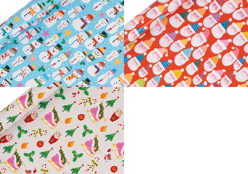 Glick Geschenkpapier – Schneemänner & Schlitten – 3 Motive sortiert – 700 × 4000 mm