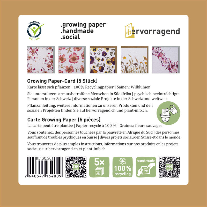 Hervorragend Grusskarte Blumen – 130 × 130 mm – mit Umschlägen, Papier, 5er Pack